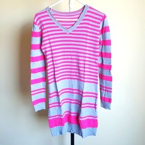 Casual Women Pink & Gray Long Sweater - V Neck